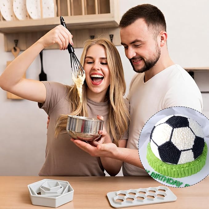 7 Pack Soccer Cookie Cutter Football Cookie Cutter Hexagon Cookies Cutters Football Mold Footballs Cake Decorations Soccer Cake Fondant Baking Molds for Baking Biscuit and Sandwiches