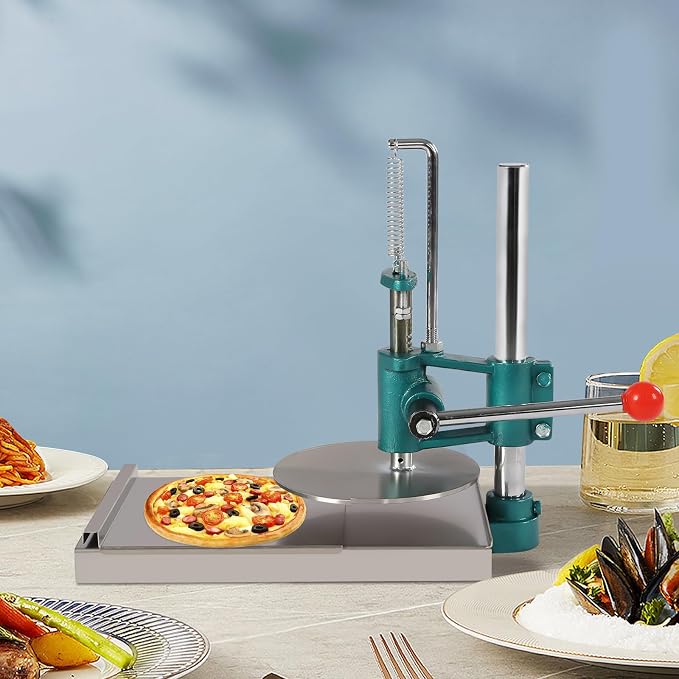 Manual Pizza Dough Press Machine, Heavy Duty Stainless Steel Pastry Sheeter, 7.9 Inch Pressing Plate with Automatic Rebound Handle & Adjustable Thickness for Home and Commercial Kitchen