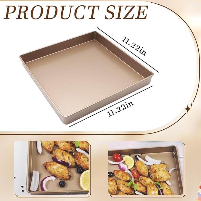 11 Inch Square Cake Pan, Deep Baking Pan Nonstick Cookie Sheet Brownie Cake Pa Toaster Oven Pans Bakeware, Easy Clean & Food Safe - Send Goods From Local Warehouse
