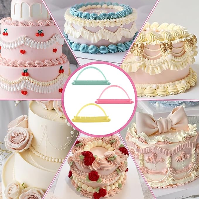 Cake Arch Guide Tool Set, 3 Pack Adjustable Arc Rulers with 3 Straight Rulers, 14 Width Settings, Flexible Plastic Guides for Buttercream Fondant and Royal Icing Layout Marks