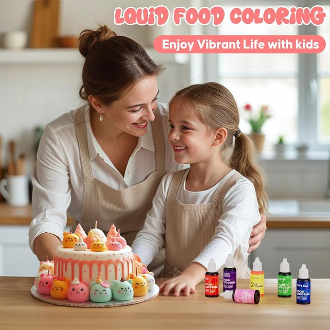 Food Coloring Liquid - 6 Vibrant Color Food Grade, Tasteless Food Coloring Gel for Cake Decorating, Baking, Easter Egg, Icing, Fondant, Slime Making DIY Supplies Kit - 0.52 Fl. oz (15 ml)/Bottles