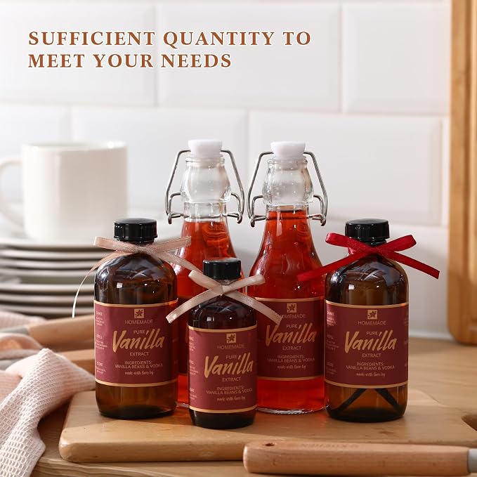 Fulmoon 24 Pcs Vanilla Extract Labels Homemade Vanilla Extract Stickers Bottle Labels with Ribbon Gift Stickers for 4oz, 8oz Handcrafted Bottles Wedding Gifts(Retro)