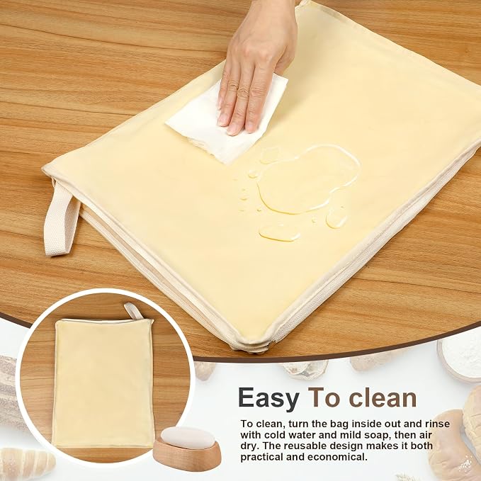 Beeswax Bread Bags, XL Reusable Linen Cotton Sourdough Bread Bag with Sealing Zip for Homemade Bread to Keep Fresh, 2 Pack