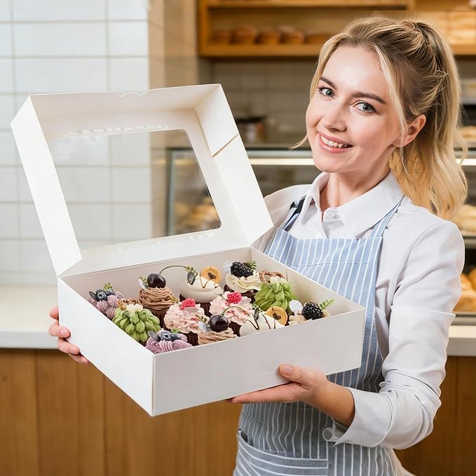 Kucoele 12 Count Cupcake Boxes, 6 Pack White Cupcake Containers with Windows and Inserts, Disposable Cupcake Carriers for Muffins, Treats, Pastries, 13 x 10 x 4 Inches