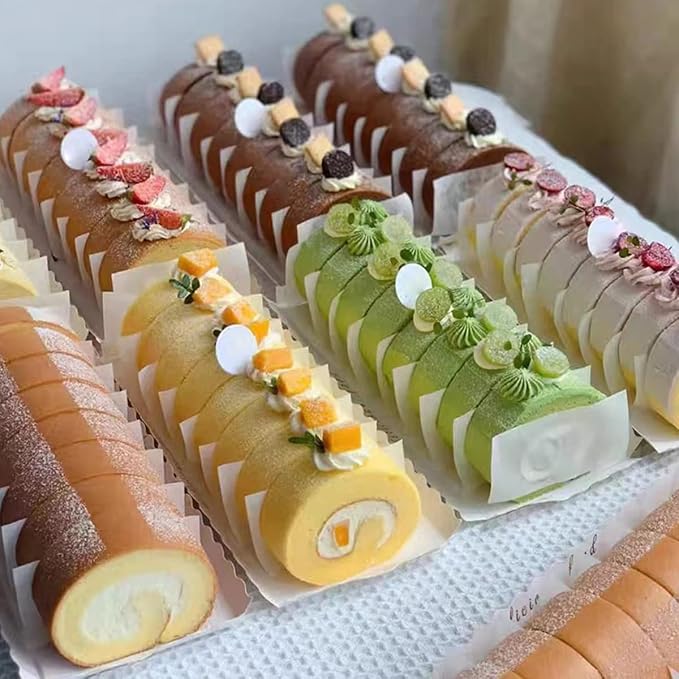 Silicone Swiss Roll Cake Mat - 2Pcs Silicone Baking Mat, Jelly Roll Pan, Non-Stick Silicone Mat with Lip, Easy to Clean Silicone Pastry Mat, Great for Swiss Roll, Pastry, Jelly, Cookies (Brown)