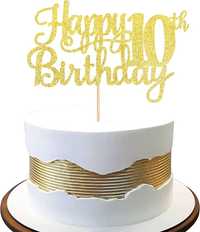 1 PCS Happy 10th Birthday Cake Topper Gold Glitter Cheers to 10 Years Birthday Cake Pick 10 Fabulous Double Digits Cake Decoration for Happy 10th Birthday Theme Party Decorations Supplies