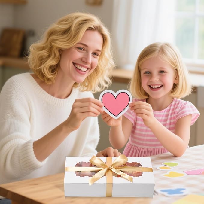 36 Pack Cookie Boxes with Window, 12.5x5.5x2.5 Inches Bakery Boxes with Ribbon and Sticks, Treat Box for Chocolate Covered Strawberries, Hot Cocoa Bombs, Pastries, Donuts, Muffins
