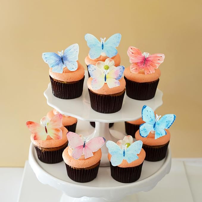 Gyufise 56Pcs Butterfly Edible Cupcake Toppers Cake Decoration Edible Butterfly Cake Decorations for Baby Shower Kids Birthday Party Cake Supplies Multi