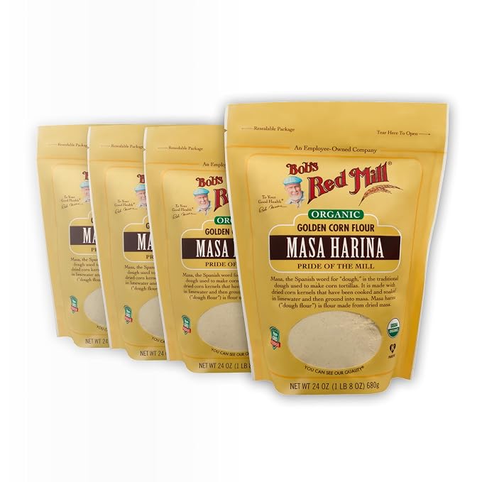 Bob's Red Mill Organic Masa Harina Flour, 24oz (Pack of 4) - Organic, Non GMO, Vegan, Kosher