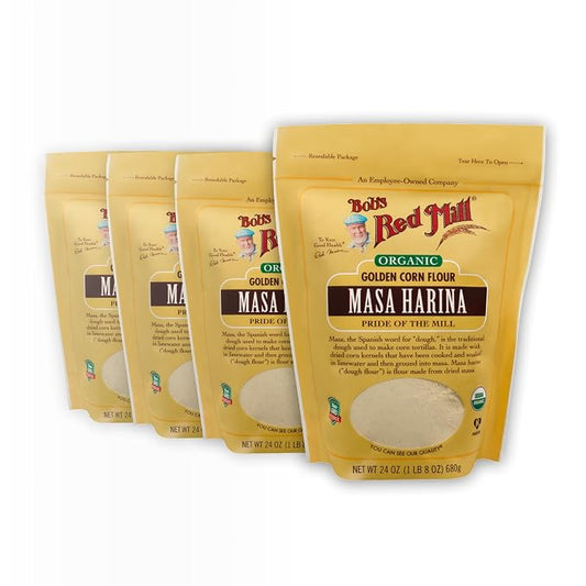 Bob's Red Mill Organic Masa Harina Flour, 24oz (Pack of 4) - Organic, Non GMO, Vegan, Kosher