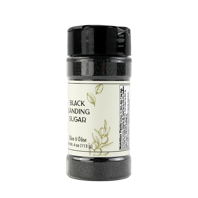 Olive & Vine Black Sanding Sugar, Sweet Finish, For Baking & Decorating, Rich Tradition, Authentic Taste, For Global Recipes (4 Ounce)