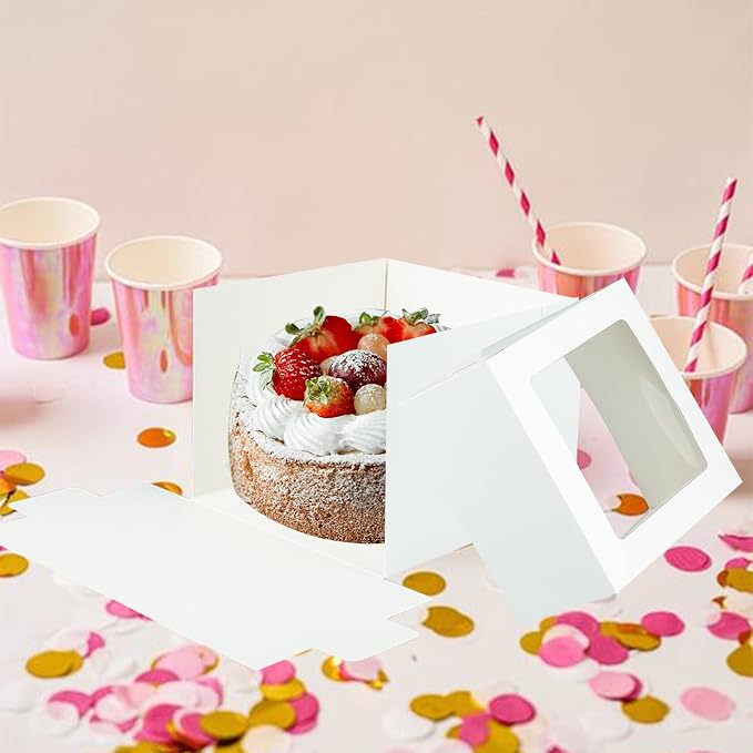 Yeplan 5 Packs Tall Cake Box and Cake Boards,12x12x8 inches Cake Boxes with Window,White Cake Containers for Birthday,Wedding,Baby Shower,Multi-Layer Cake Display