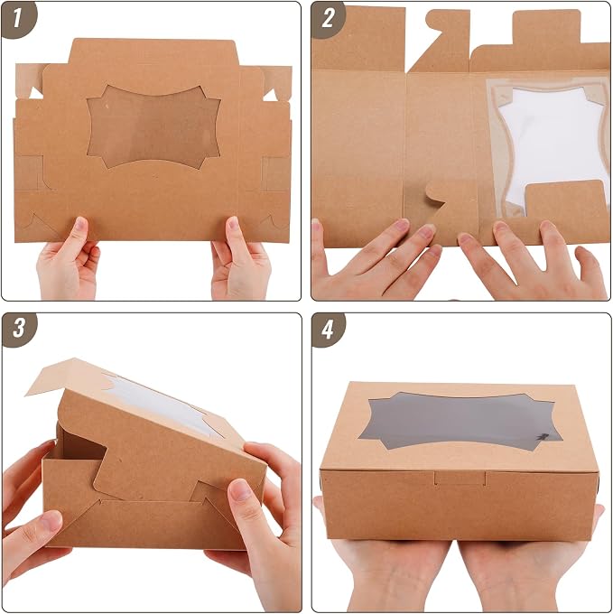 TOMNK 24pcs 8x6x2.5 Inches Cookie Boxes, Bakery Boxes with 3 Style Window, Treat Boxes, Pastry Pie Boxes for Chocolate Strawberries, Donuts, Cupcakes, Muffins and Dessert