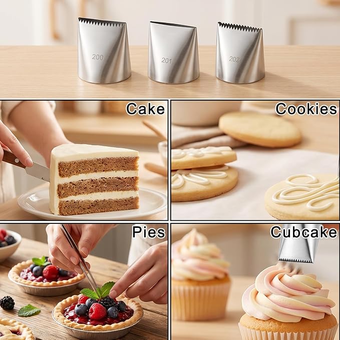 3 Pcs Large Frosting Piping Tips Kit, Piping Tips for Cake Decorating, Stainless Steel Icing Pipings Nozzles, Cake Icing Nozzles Tip for Cupcakes, Cakes, Cookie and Decorating