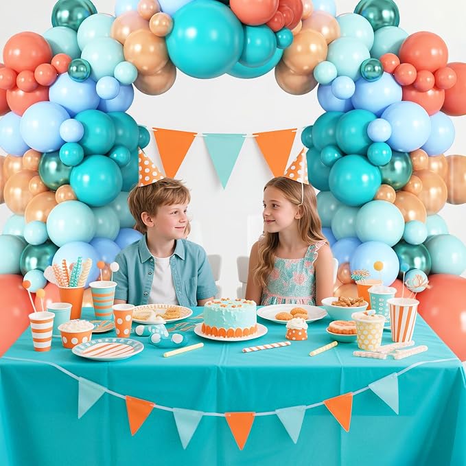 Tropical Balloon Arch Garland Kit with Rose Gold Blue Green Blush Balloons for Hawaii Baby Shower Birthday Theme Party Decorations