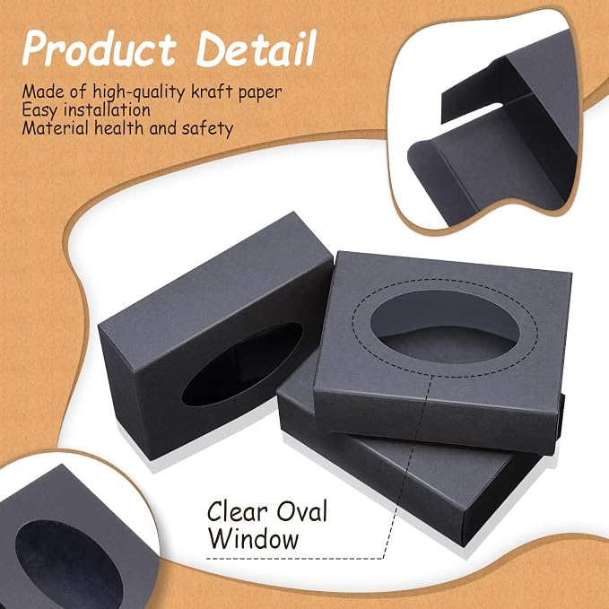 Spakon 30 Pcs Soap Boxes for Homemade Soaps 3.8 x 2.8 x 1.2 Inch Rectangle Soap Boxes with Window Small Gift Wrapping Box for Soaps Packaging Bakery Cookies Candy Party Favor Supplies(Black)