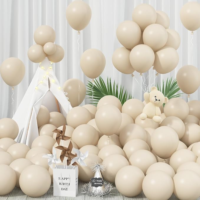Jobkoo Sand White Balloons, 12 Inch, 100 Pack - Boho, Cream, Matte, Retro, Off White, Neutral, Helium Balloons for Birthday, Wedding, Baby Shower Parties