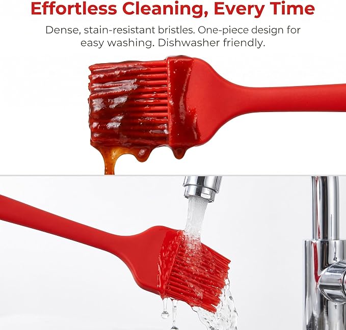 2 Pack Silicone Basting Brushes with Stainless Steel Core - Heat Resistant Pastry Brush for Cooking BBQ Grill Baking Roasting, Oil Butter Sauce Marinade Egg Wash, Dishwasher Safe, Large & Small, Red