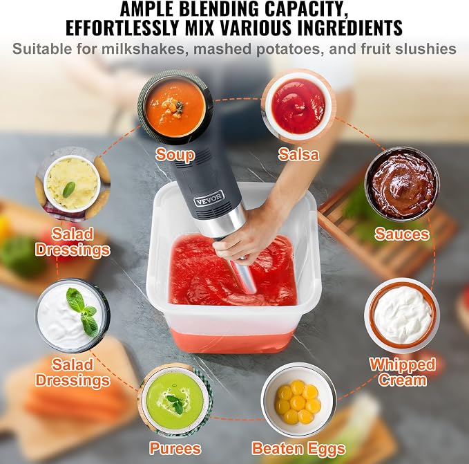 Vevor Commercial Immersion Blender, 750W, 12" Heavy Duty Hand Mixer, Variable Speed, 304 Stainless Steel Blade, Multi-Purpose