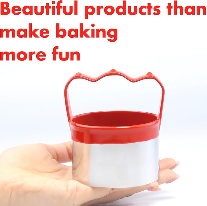4-Piece Round Cookie & Biscuit Cutters Set - Ergonomic Design, Red Silicone Grip, 0.4mm Stainless Steel, Ideal for Baking Fun Treats, Sizes: 2.5", 3", 3.5", 4"