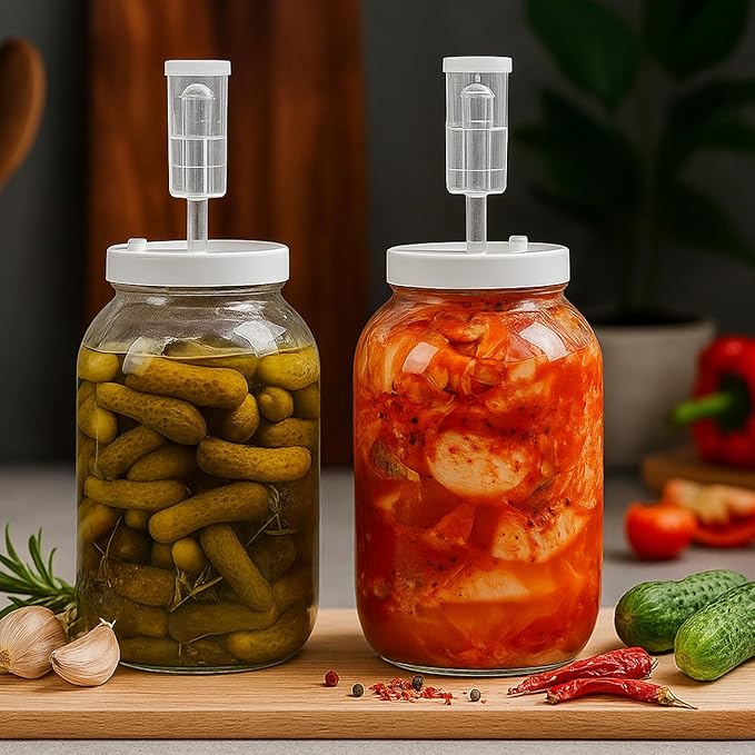 1 Gallon Large Glass Fermentation Jars for Kombucha Sourdough Starter, Wide Mouth Mead Making Kit, 2Pcs Glass Canning Jars with Fermentation Lid and Airlock