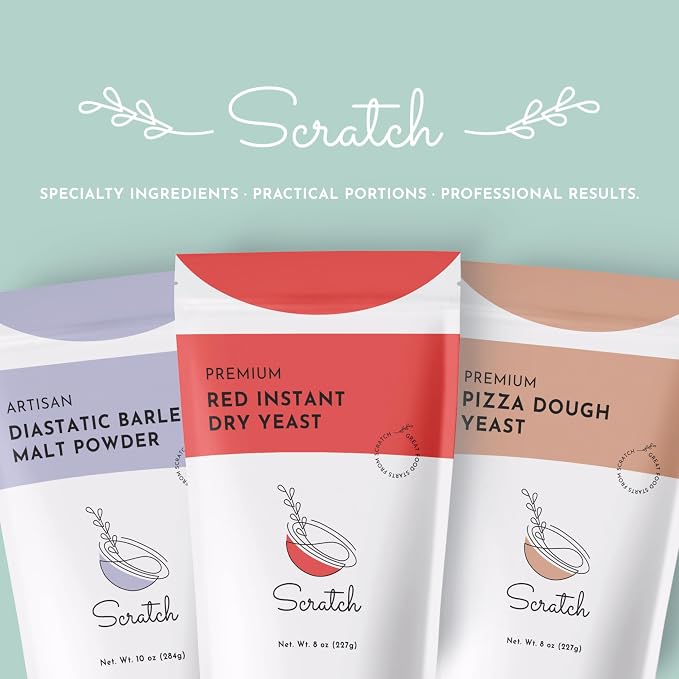 Scratch Red Instant Dry Yeast– All-Purpose Baking Yeast for Bread, Rolls, Sandwich Loaves, Pizza Dough & Bread Machines - (Red 8oz) (1 Packet)
