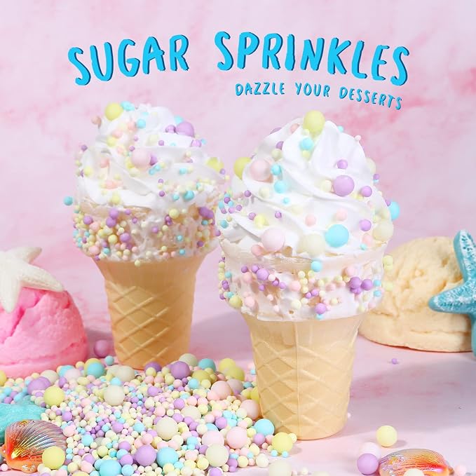 Sprinkles for Cake Decorating 4.2 Ounce Sugar Pearls Mixing Sizes, Edible Sprinkles for Cookie Decorations, Cupcake Topper, Ice Cream, Candy, Chocolate, Parties