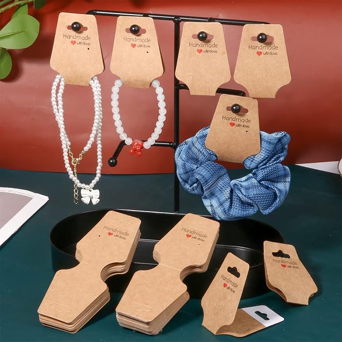 200PCS Bracelet Display Cards Necklace Holder Cards Self Adhesive Jewelry Packaging Selling Card for Small Business (Brown, 1.8x4.7 inches)