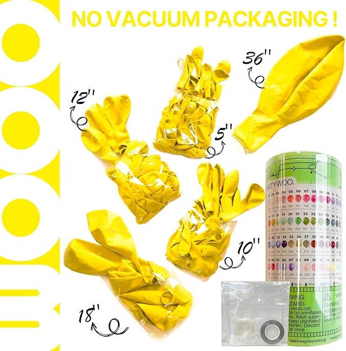 PartyWoo Yellow Balloons 127pcs Different Sizes of 18 12 10 5 Inch Matte Yellow Latex Balloon Arch Kit Garland for Easter Bee Baby Shower Sunflower Birthday Graduation Party Decorations Yellow-Y55