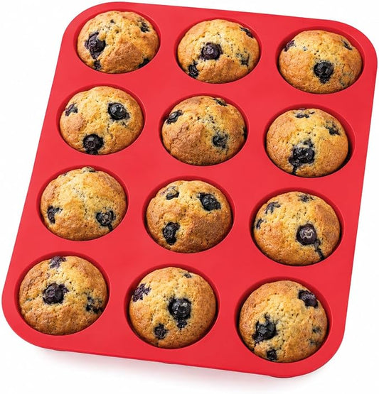 Mrs. Anderson's Baking Silicone 12-Cup Muffin Pan Baking Mold, BPA Free, Non-Stick European-Grade Silicone, 13.5 x 10 x 1.25-Inches