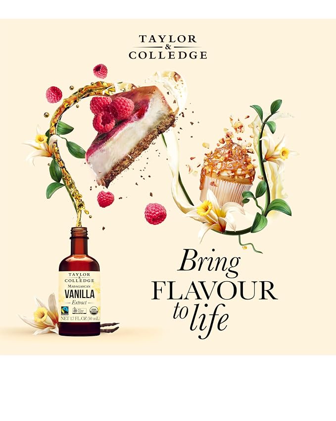 Taylor & Colledge Organic Madagascan Vanilla Extract, Fairtrade, ACO Certified Organic, Pure Vanilla Flavoring for Baking & Cooking, 1.7 fl oz (50ml)
