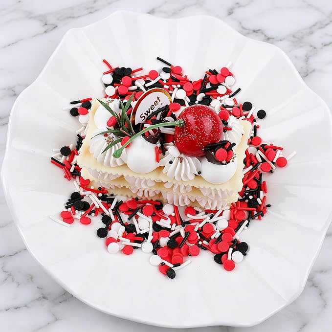 Black Red White Sprinkles for Cake Decorating, 4.6oz Graduation Sprinkles 3-Mix with Nonpareils Confetti Jimmies for Cupcakes Ice Cream Dessert