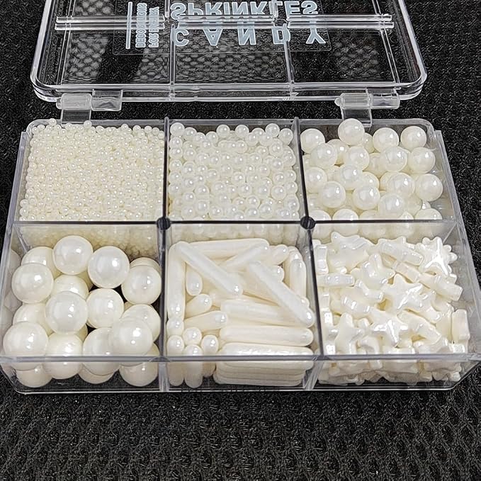 Homankit White Pearl Sprinkles for Cake Decorating, Edible White Star Sugar Sprinkles for Cake Decorations Baking Cupcake Toppers Ice Cream Toppings and Cookie Decorating Wedding Party Christmas Supplies