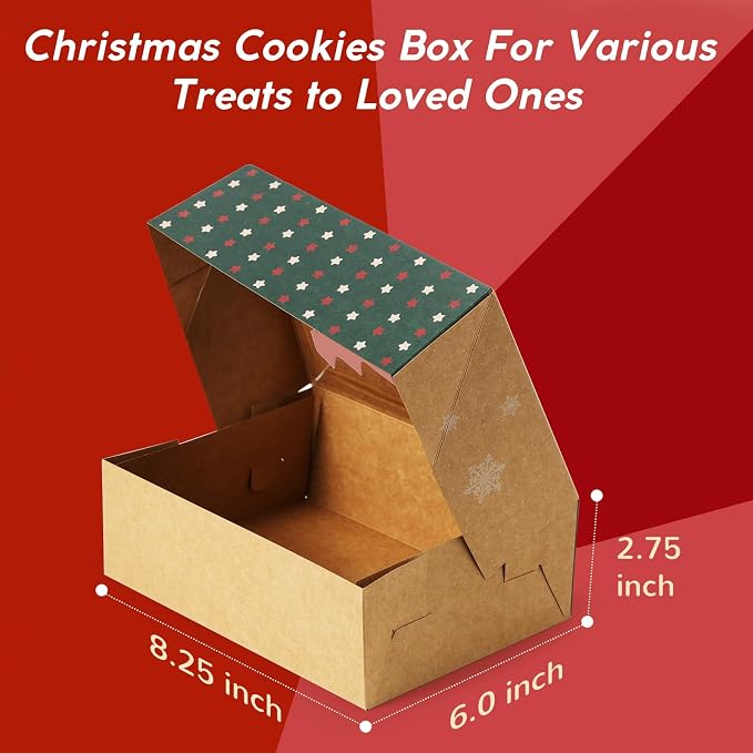 12Pcs Christmas Cookie Boxes with Window for Gift Giving, Kraft Bakery Gift Wrapping Boxes with Cards and Jute Rope, Holiday Treat Boxes for Cookies, Brownies, Donuts, Xmas Cookie Containers With Lids