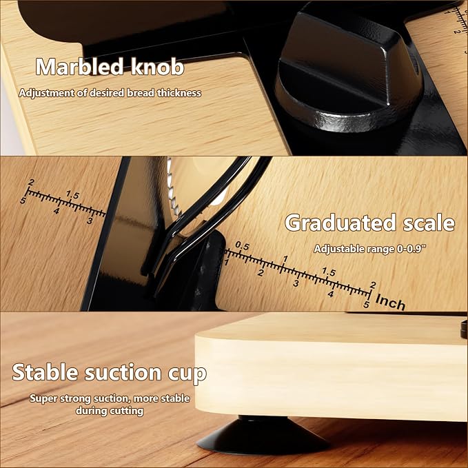 Upgraded Manual Bread Slicer for Homemade Bread with 20 Bags and Acrylic Cover, Adjustable Thickness Bread Cutter, Sourdough Slicer Serrated Blade with Scale Line and Suction Cup for Baguettes