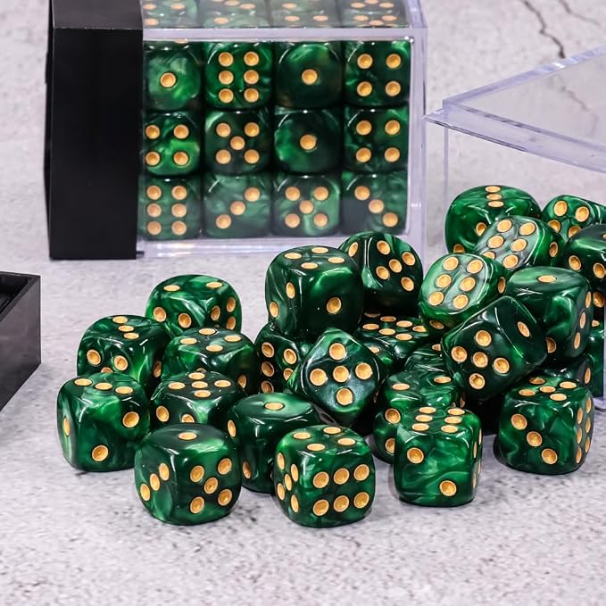36 of Pack 12MM 6 Sided MINI Dice Set,Pearl Pattern Game Dice Set, 6 Sided Standard Dices for Yahtzee, Bunco or Teaching Math,with Portable Plastic Box(Green Pearl)