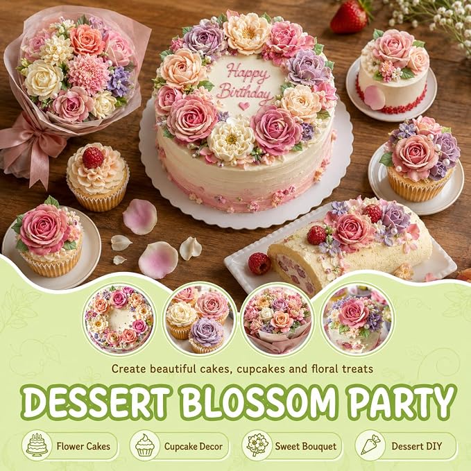 3 Pcs Korean Flower Piping Tips Set, Stainless Steel Flower Tubes 124K 125K 126K for Buttercream, Frosting Nozzles for Korean-Style Flowers, Peonies, Roses, Ranunculus