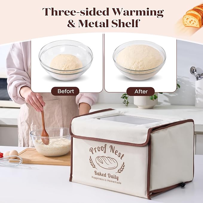 Folding Bread Proofing Box with Temperature Control (50–113°F) & 48H Timer, Electric Dough Proofer with Metal Rack & Viewing Window, Ideal for Sourdough, Bread Baking, Pizza & Yogurt – Proof Nest