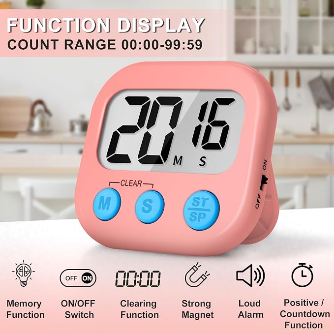 ZILLEEN Classroom Timer for Kids Teachers 2 Pack Digital Timers, White & Pink