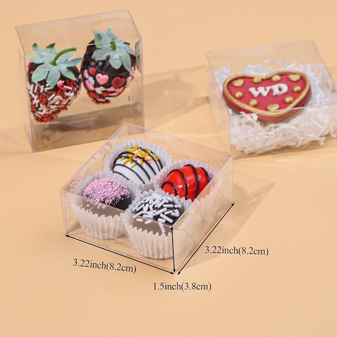 TEMLQPACK 100PCS Cookie Boxes 3¼"×3¼"×1½" Clear Mini Bakery Boxes for Donuts, Cookies, Macarons, Brownies, Soap & Chocolate Truffles