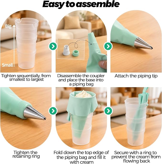 Piping Bag Holder, Plastic Cream Icing Bag Stand With 2 Reusable Silicone Icing Pouches, 6 Tips, 2 Couplers, 3 Cake Spatulas, 2 Tie Straps - Stackable For Cake Decorating And Cream Filling