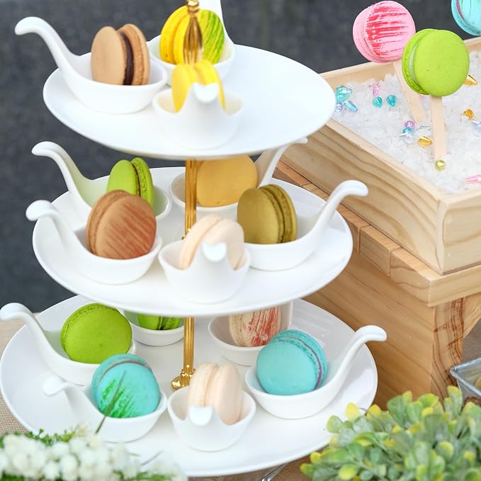 uxcell 2 Sets 3-Tier Cupcake Stand Holder, Round Tiered Serving Tray Stainless Steel Cup Cake Stand for Dessert Fruit Table Birthday Party Decoration Display, Gold