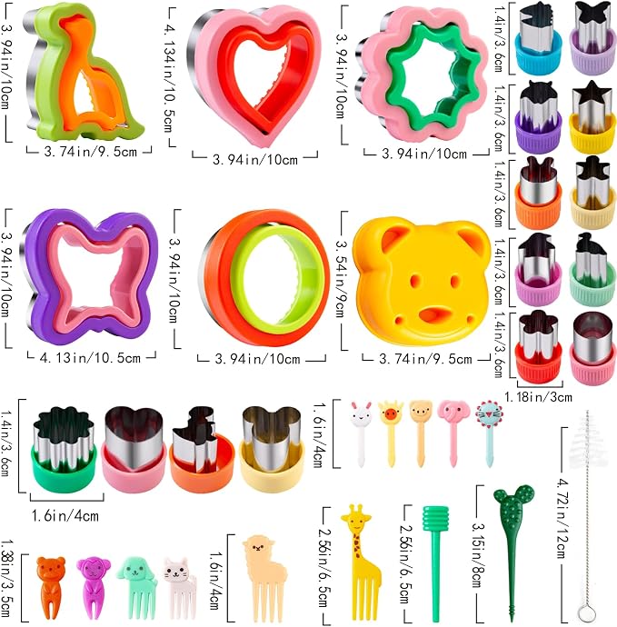 Sandwich Cutter for Kids 48 Pcs, Kimfead Cookie Cutters, Fruit Vegetable Cutter Shapes, Food Picks for Bento Box, Mouse Dinosaur Star Square Heart Shape