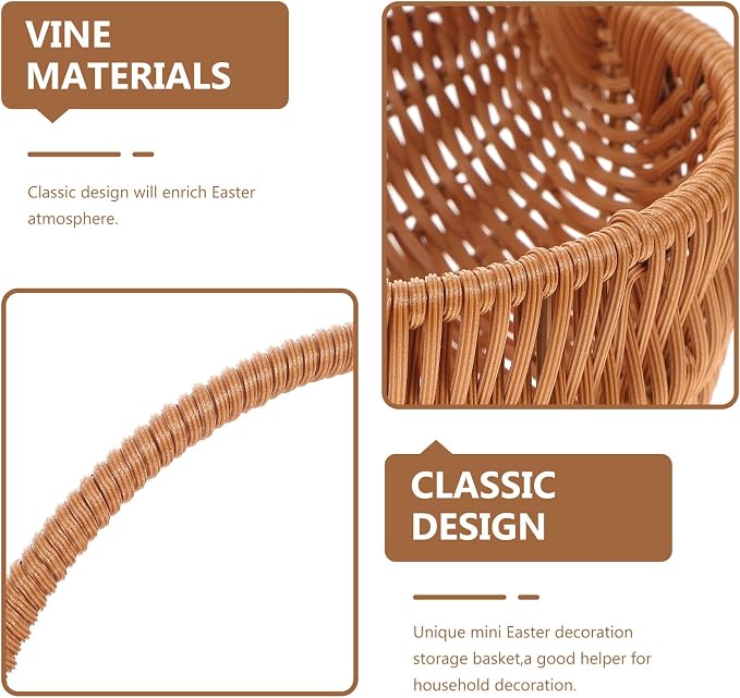 Small Woven Basket with Handle, Plastic Rattan Wicker Easter Basket for Picnic, Harvesting, Home Storage And Decor, Splinter-free, Light Brown, 9. 04 Inch