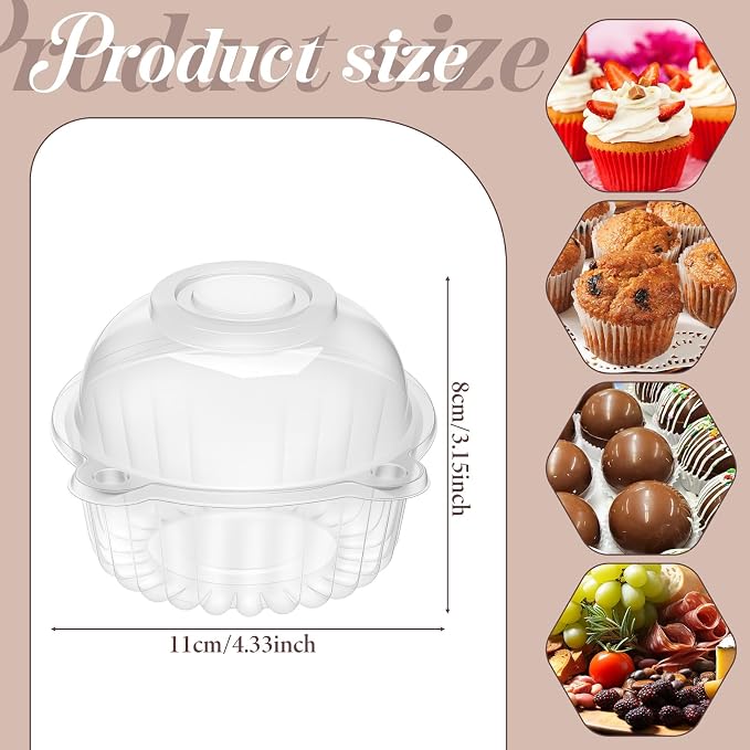 200 Pack Individual Cupcake Containers, Clear Plastic Cupcake Holder with Lid Single Cupcake Carrier Stackable Muffin Container for Party