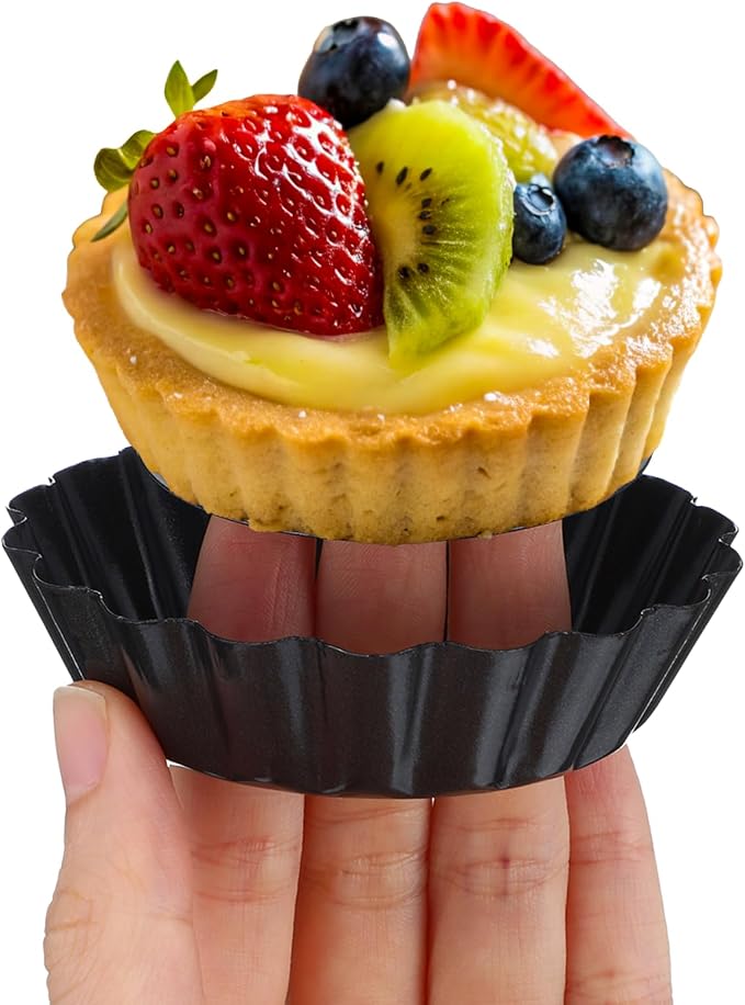 24 Pcs Mini Pie Tart Pans 3"with Removable Bottom Round Nonstick Quiche Pan | Bakeware Egg Tart Molds Fluted Side Small Quiche Pans Steel Mini Pie Tins for Pies Mousse Cheese Cake Dessert