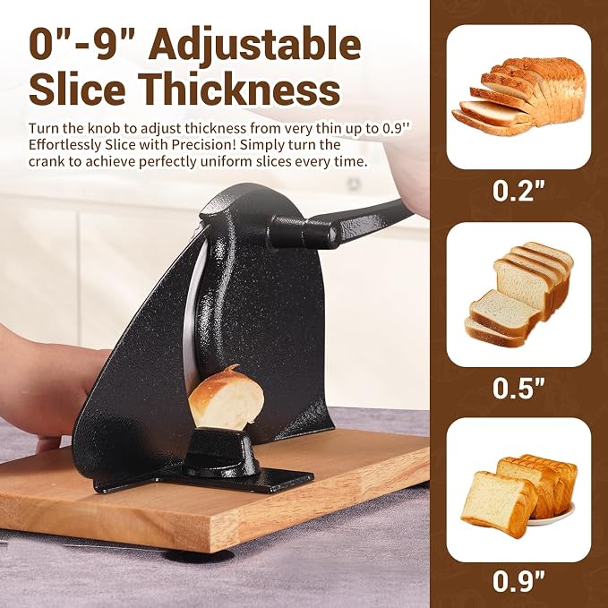 Manual Bread Slicer for Homemade Sourdough Bread - Adjustable Thickness & Evenly Slicing, Hand Crank Bread Slicer for Buns, Bagels Etc,Sharp Stainless Steel Blade
