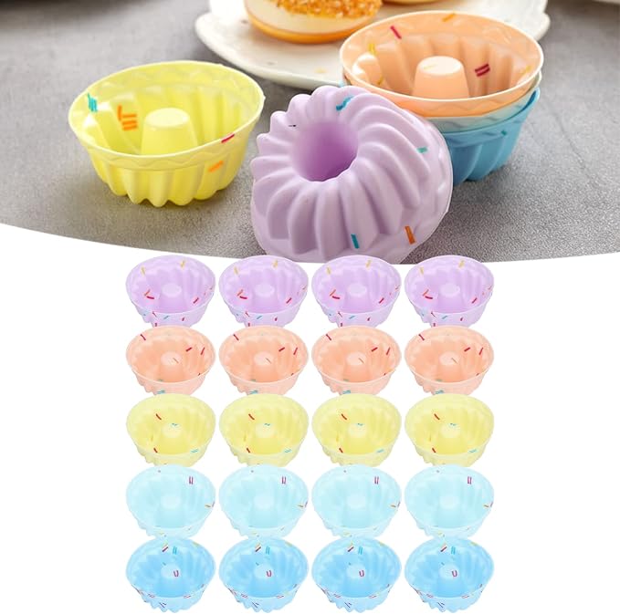 Reusable Silicone Baking Cups, 20Pcs Small Cake Cup Muffin Baking Cups Nonstick Cupcake Liners Fancy Dessert Tray Thread Set