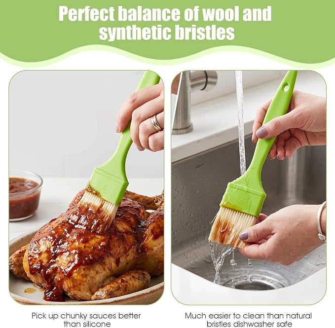 4pcs Pastry Brush Set, 1/1/2/2 inch Natural Bristle Basting Pastry Paint Brush with Hang Hole Design Premium BBQ Heat Resistant Brushes for Cooking Baking Brushes Oil Grilling Marinade