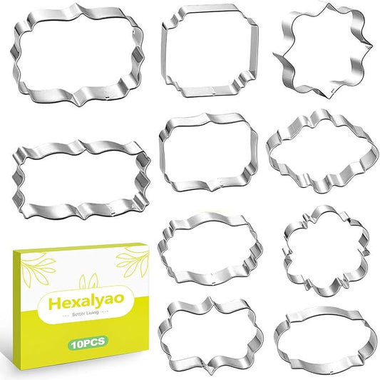 10-Piece Geometric Cookie Cutter Set – Stainless Steel Plaque, Triangle, Circle & Square Cutters for Cookies, Fondant, and Biscuit Baking